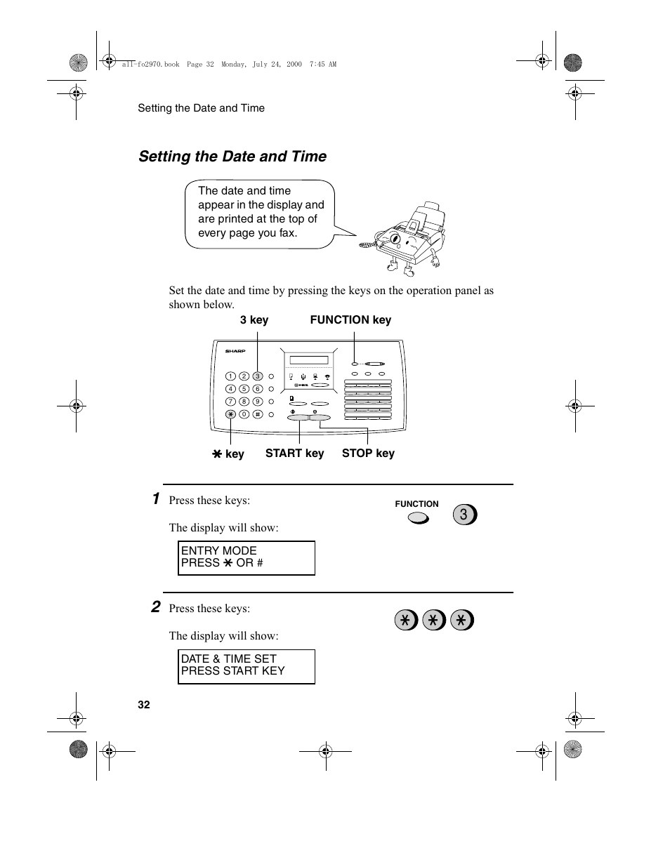 Setting the date and time | Sharp FO-2970M User Manual | Page 34 / 152