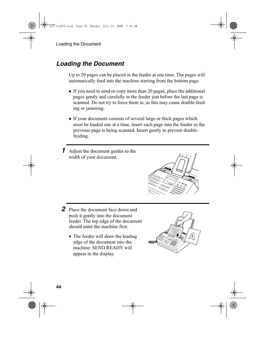 Loading the document | Sharp FO-2970M User Manual | Page 46 / 152