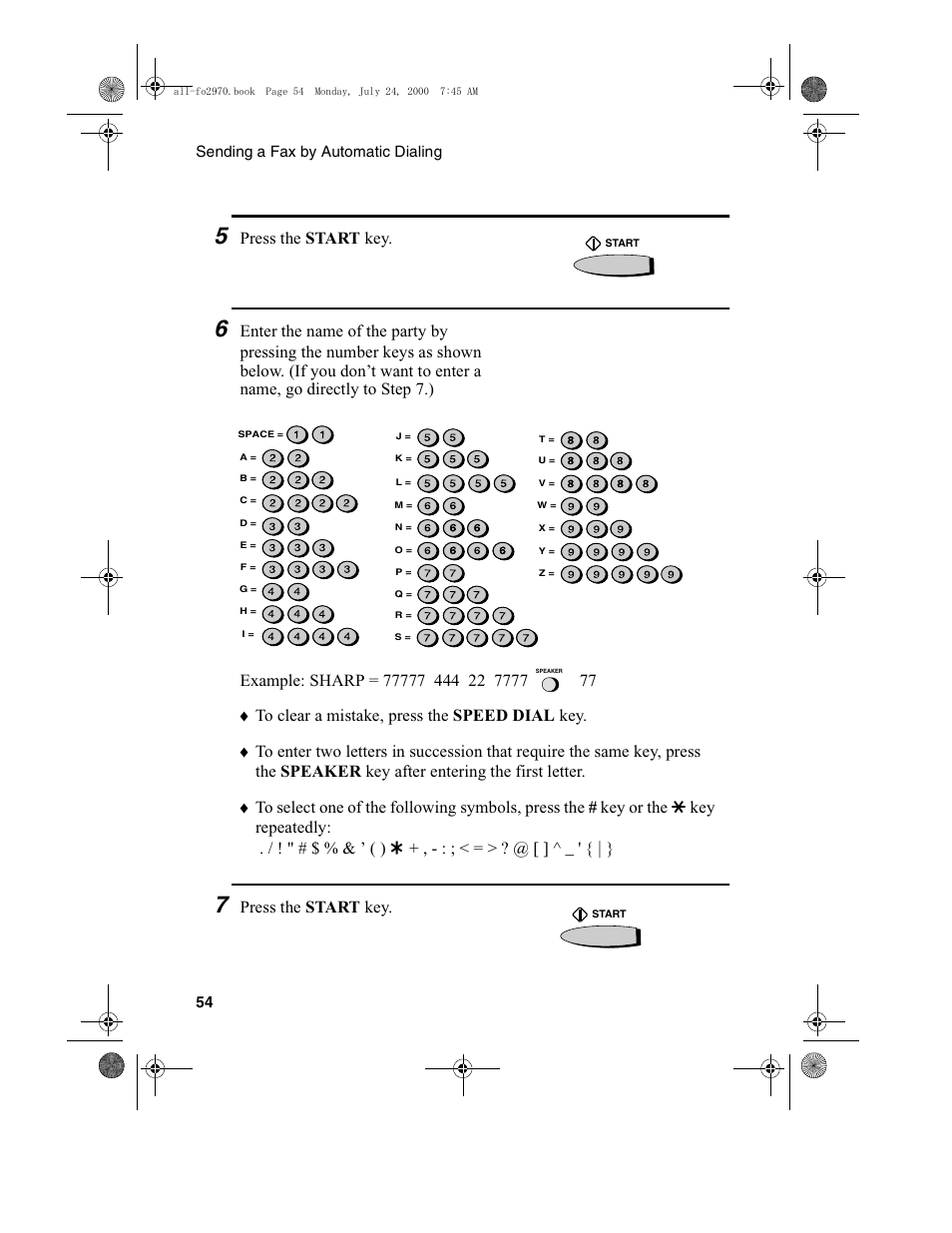 Press the start key | Sharp FO-2970M User Manual | Page 56 / 152