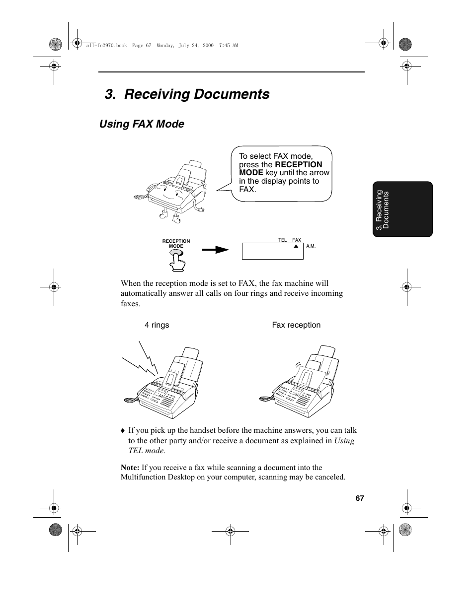 Receiving documents, Using fax mode | Sharp FO-2970M User Manual | Page 69 / 152