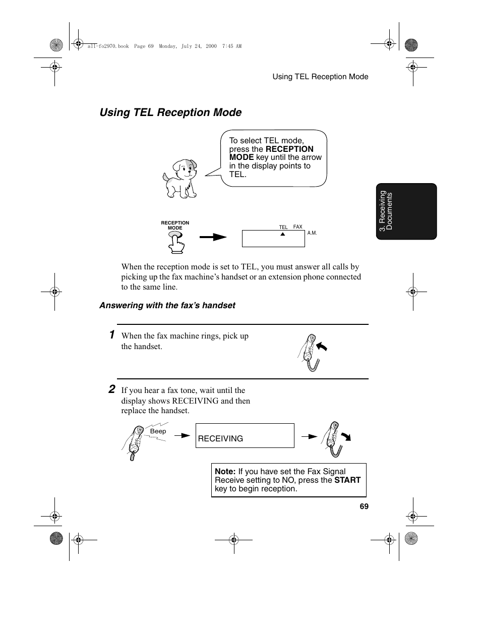 Using tel reception mode | Sharp FO-2970M User Manual | Page 71 / 152