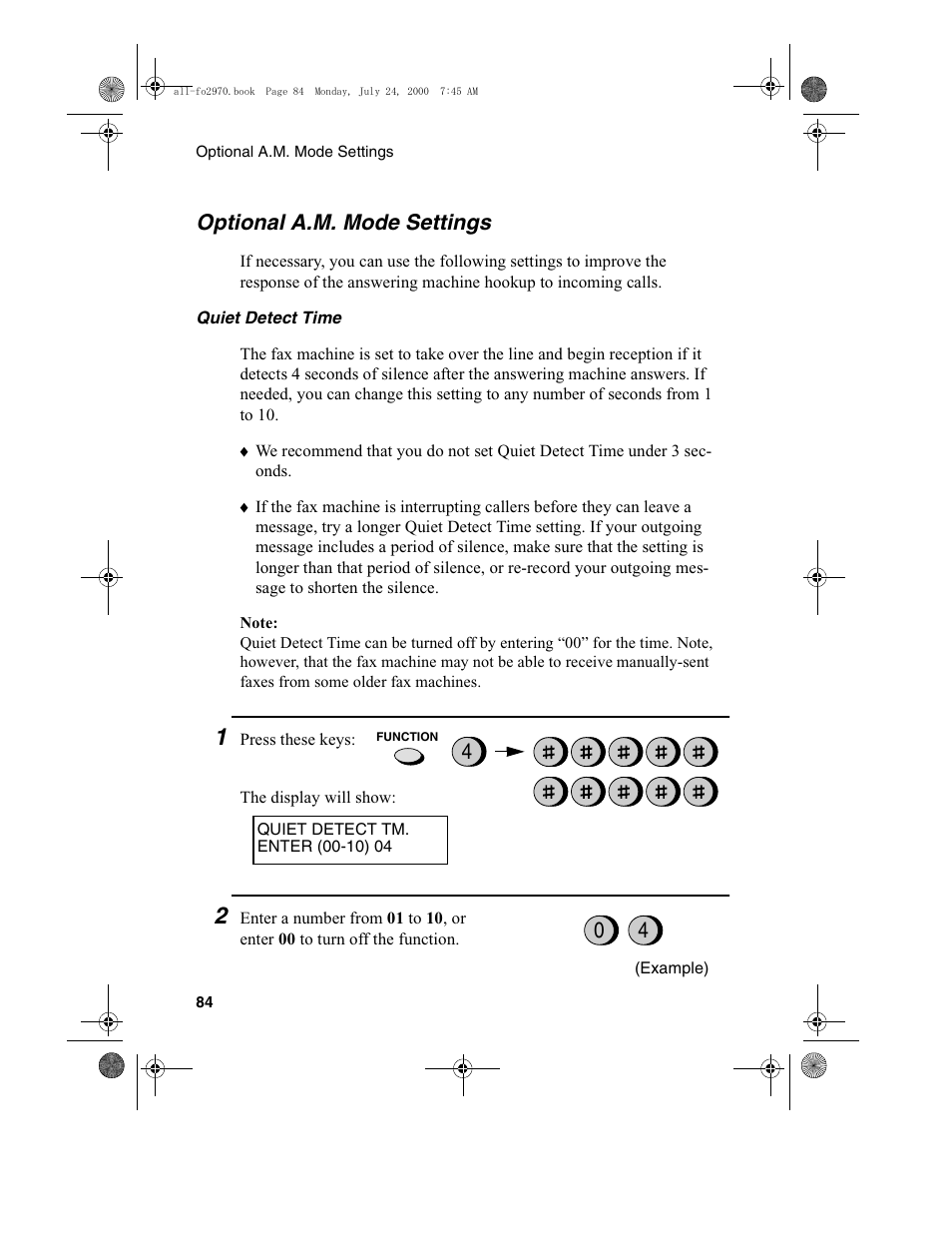 Optional a.m. mode settings | Sharp FO-2970M User Manual | Page 86 / 152