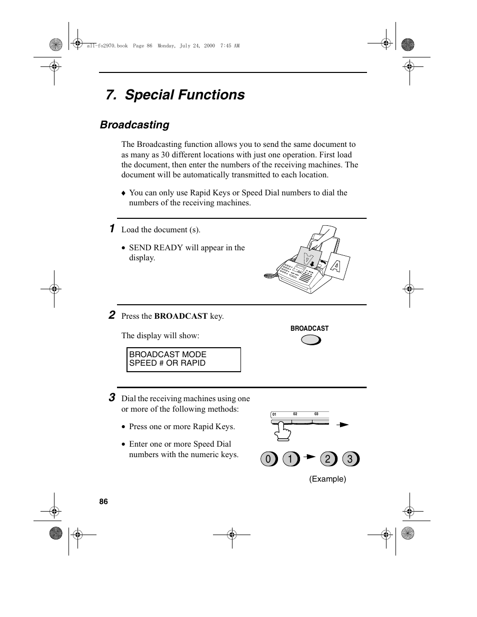 Special functions, Broadcasting | Sharp FO-2970M User Manual | Page 88 / 152