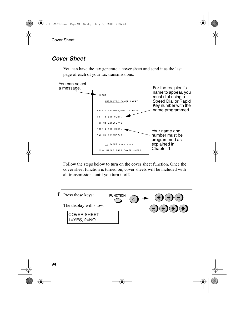 Cover sheet | Sharp FO-2970M User Manual | Page 96 / 152