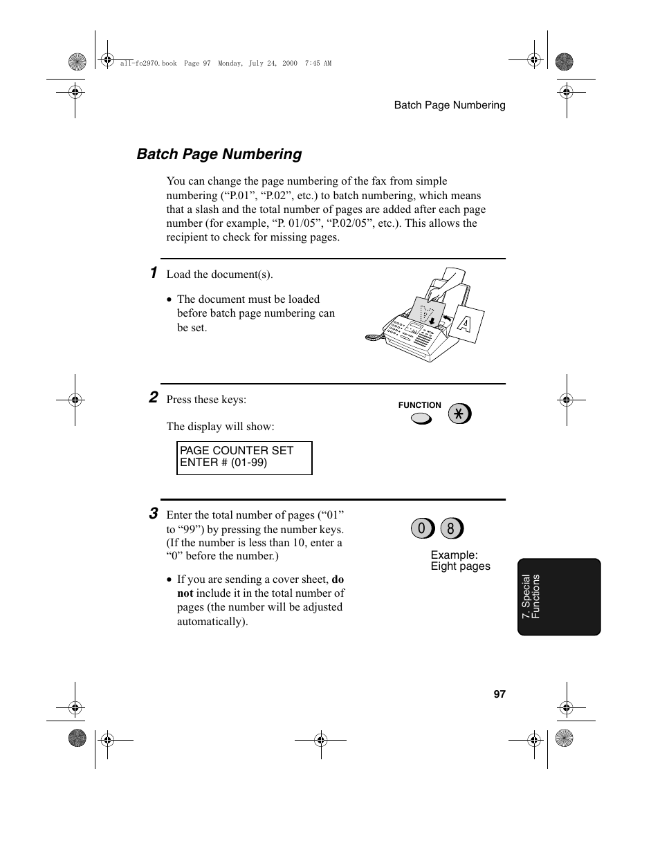 Batch page numbering | Sharp FO-2970M User Manual | Page 99 / 152