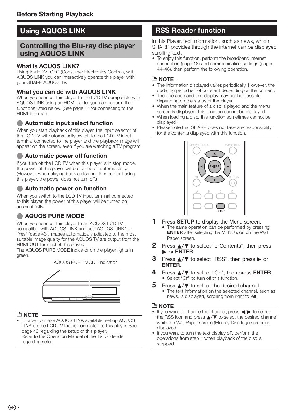 Rss reader function, Before starting playback | Sharp 10P01-CH-NG User Manual | Page 24 / 65