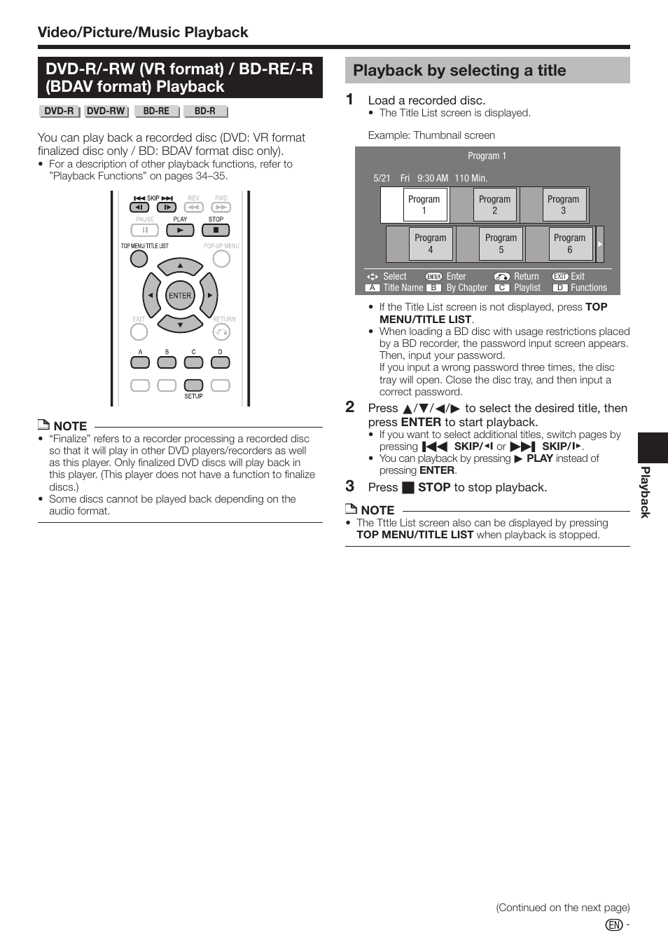 Playback by selecting a title, Video/picture/music playback | Sharp 10P01-CH-NG User Manual | Page 29 / 65