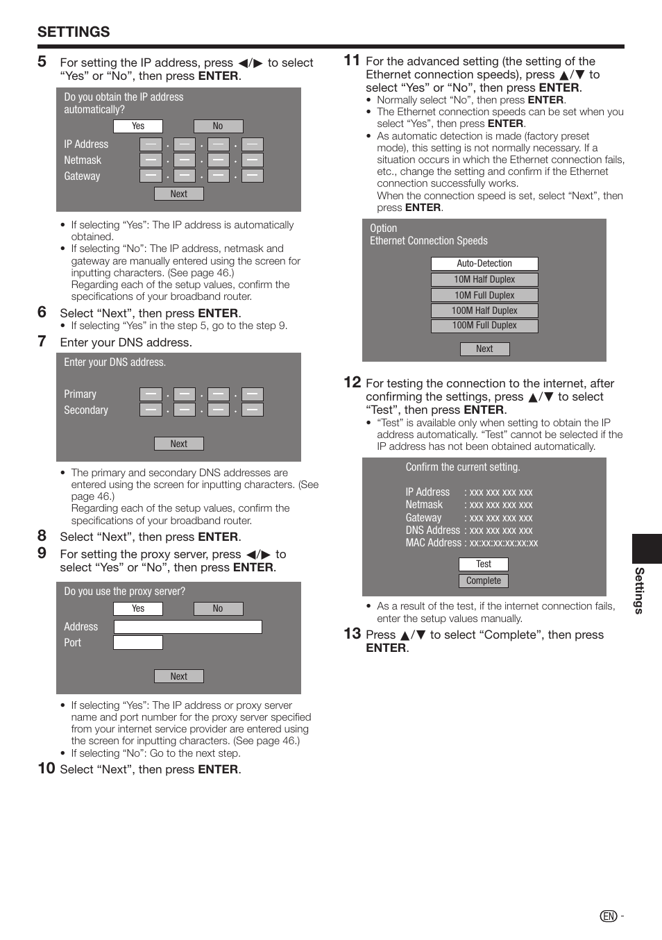 Settings | Sharp 10P01-CH-NG User Manual | Page 47 / 65