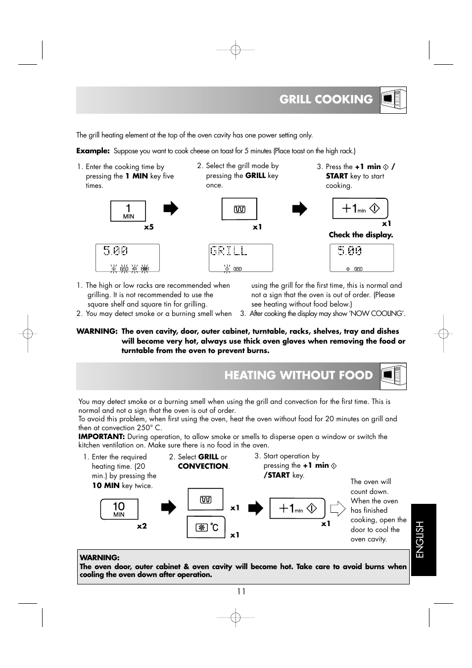 Grill cooking heating without food, English | Sharp R-963S User Manual | Page 13 / 45