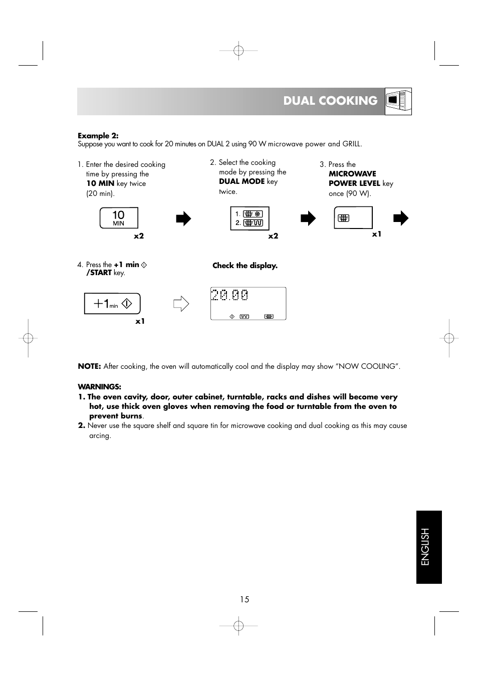 Dual cooking, English | Sharp R-963S User Manual | Page 17 / 45