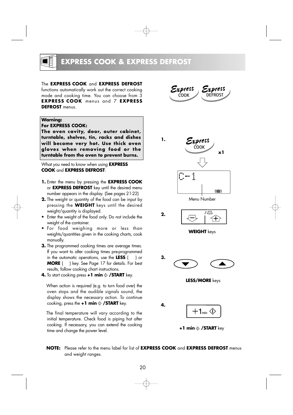Express cook & express defrost | Sharp R-963S User Manual | Page 22 / 45