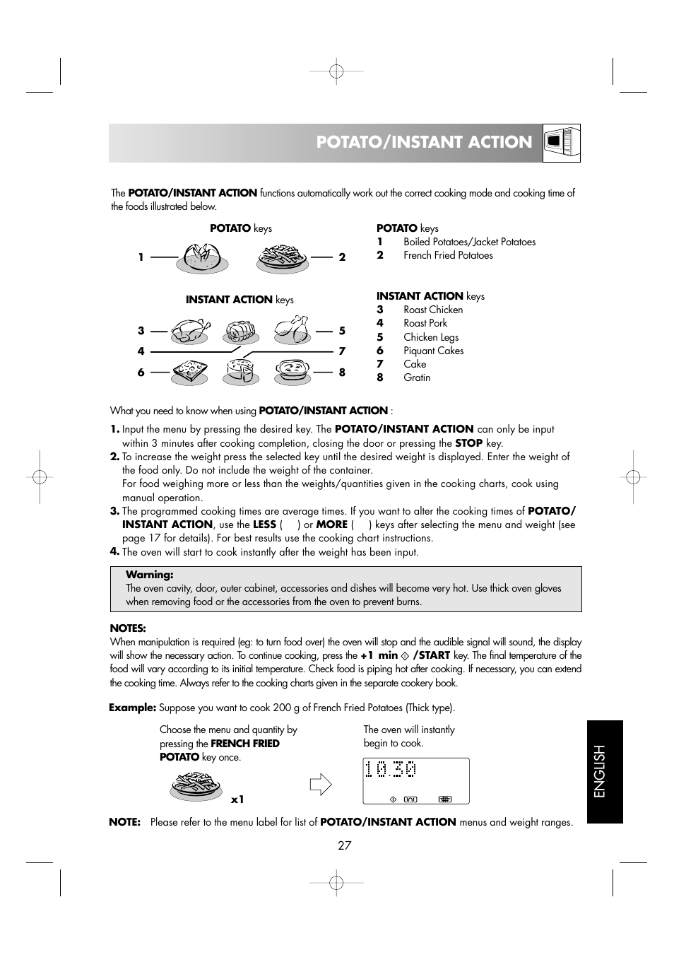 Potato/instant action, English | Sharp R-963S User Manual | Page 29 / 45