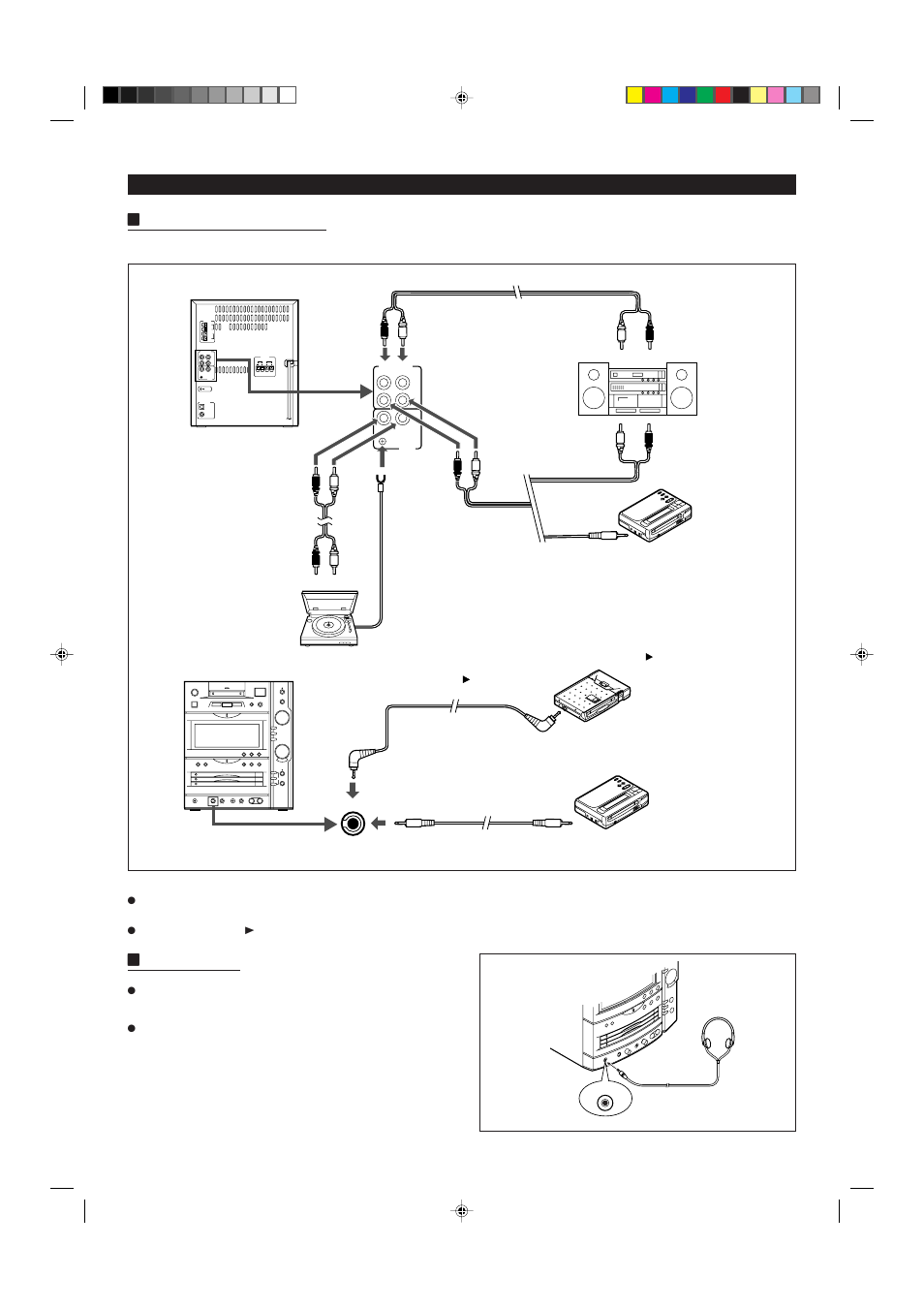 Continued), Hheadphones, Hconnecting analog units | Power | Sharp MD-X8 User Manual | Page 46 / 60