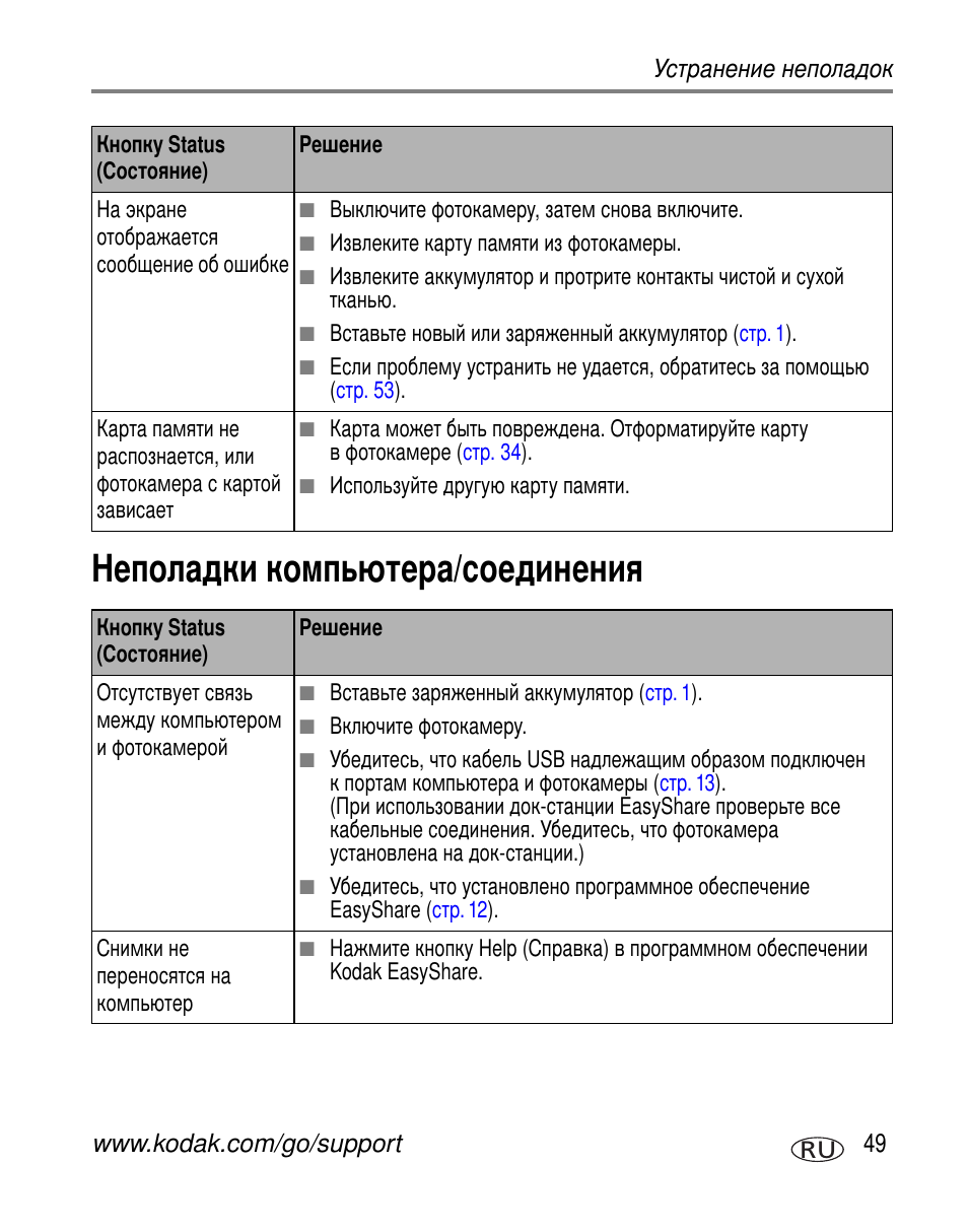 Неполадки компьютера/соединения | Kodak C360 User Manual | Page 55 / 86