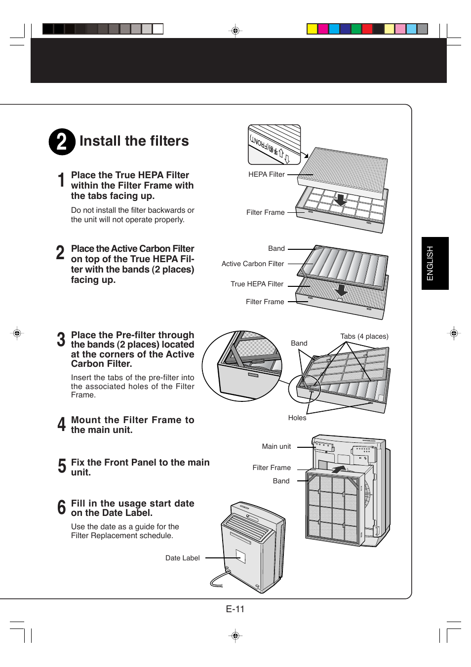 Install the filters | Sharp FP-P60CX User Manual | Page 13 / 21