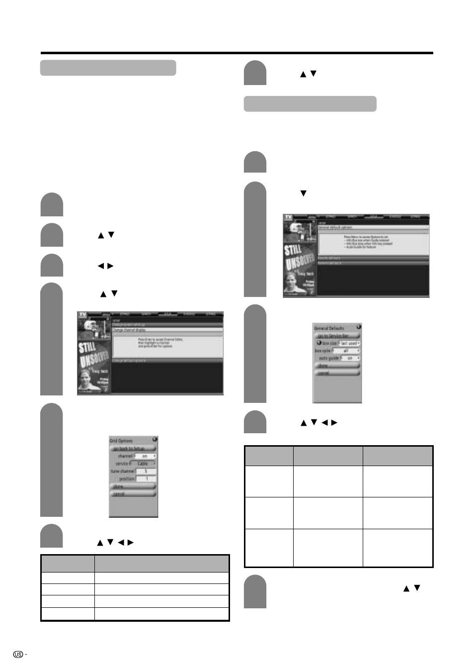 Changing channel display, Changing default options | Sharp Aquos LC 45GD7U User Manual | Page 30 / 89