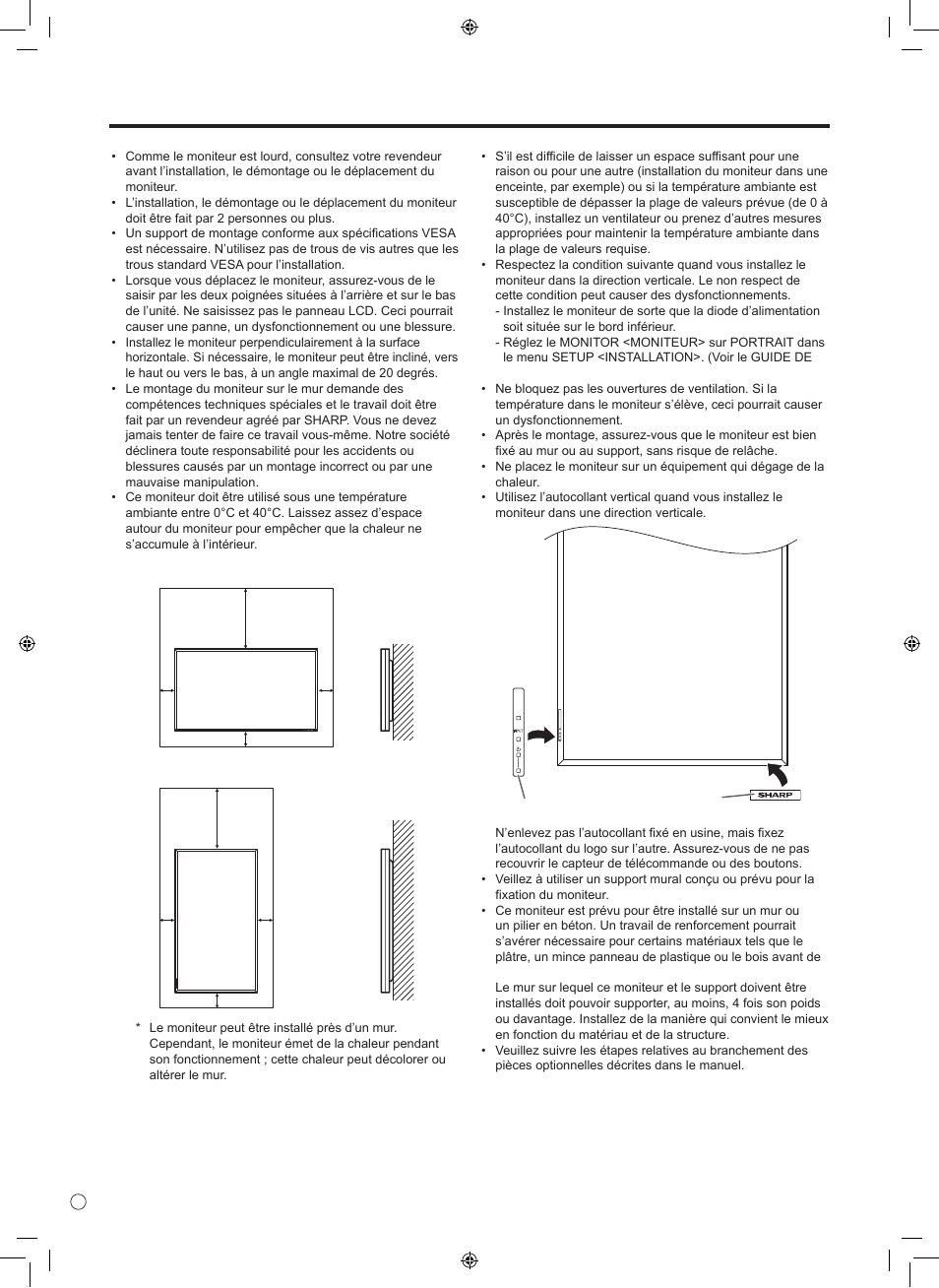 Précautions pour le montage | Sharp TINSE1145MPZZ(1) User Manual | Page 20 / 40