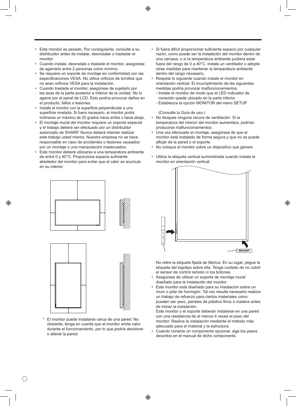 Precauciones de montaje | Sharp TINSE1145MPZZ(1) User Manual | Page 32 / 40