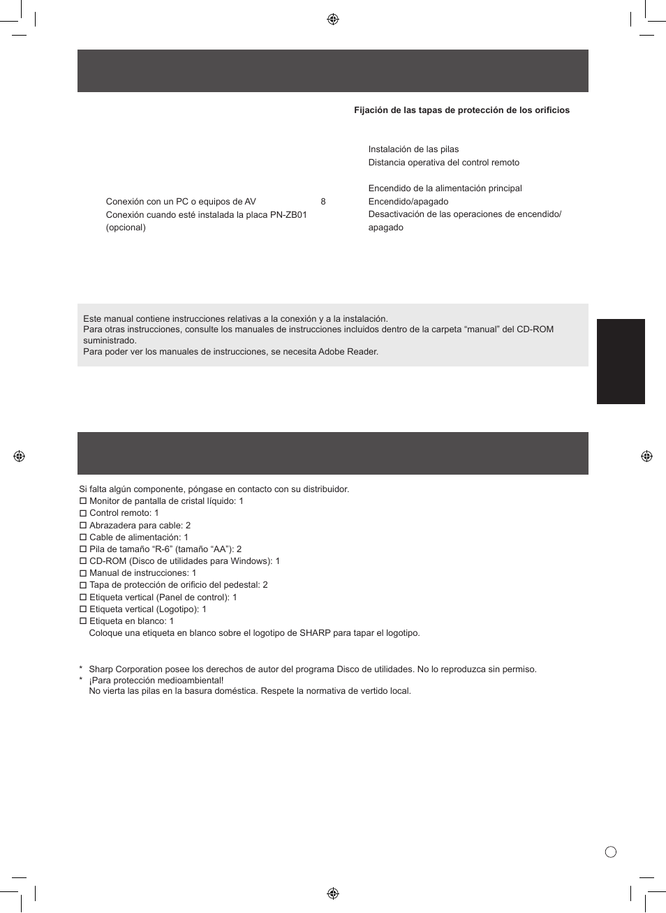 Índice, Componentes suministrados, Esp añol | Sharp TINSE1145MPZZ(1) User Manual | Page 33 / 40