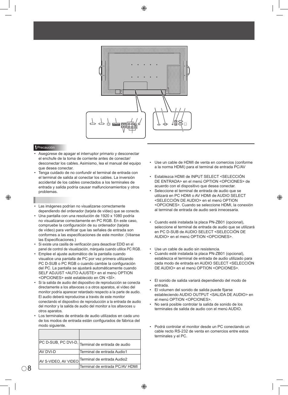Conexión de equipos periféricos, Conexión con un pc o equipos de av | Sharp TINSE1145MPZZ(1) User Manual | Page 34 / 40