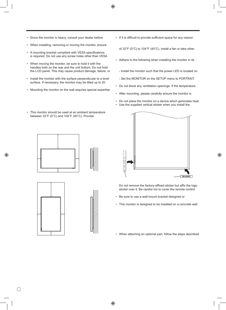 Mounting precautions | Sharp TINSE1145MPZZ(1) User Manual | Page 8 / 40