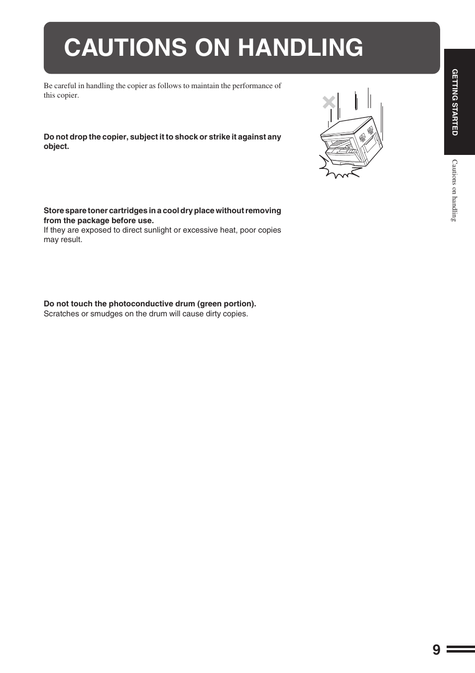 Cautions on handling | Sharp AR-162S User Manual | Page 11 / 68