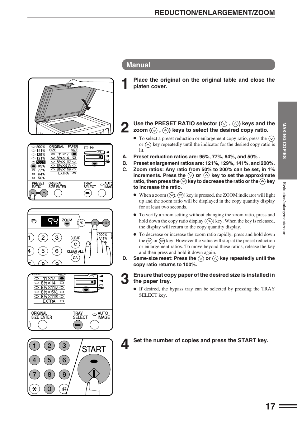 Reduction/enlargement/zoom, Manual | Sharp AR-162S User Manual | Page 19 / 68