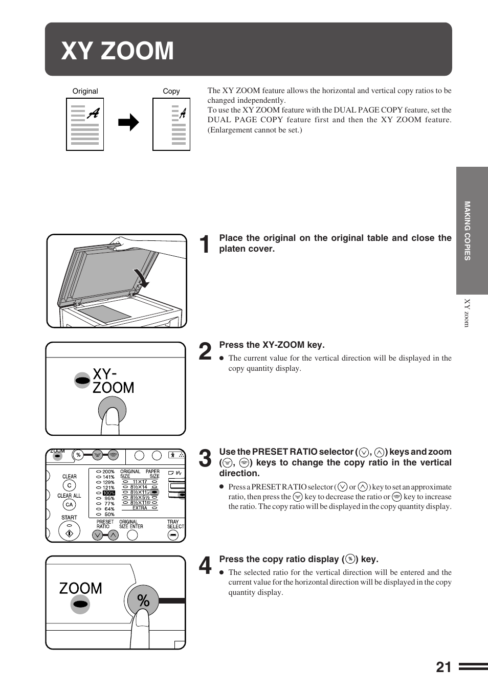 Xy zoom | Sharp AR-162S User Manual | Page 23 / 68