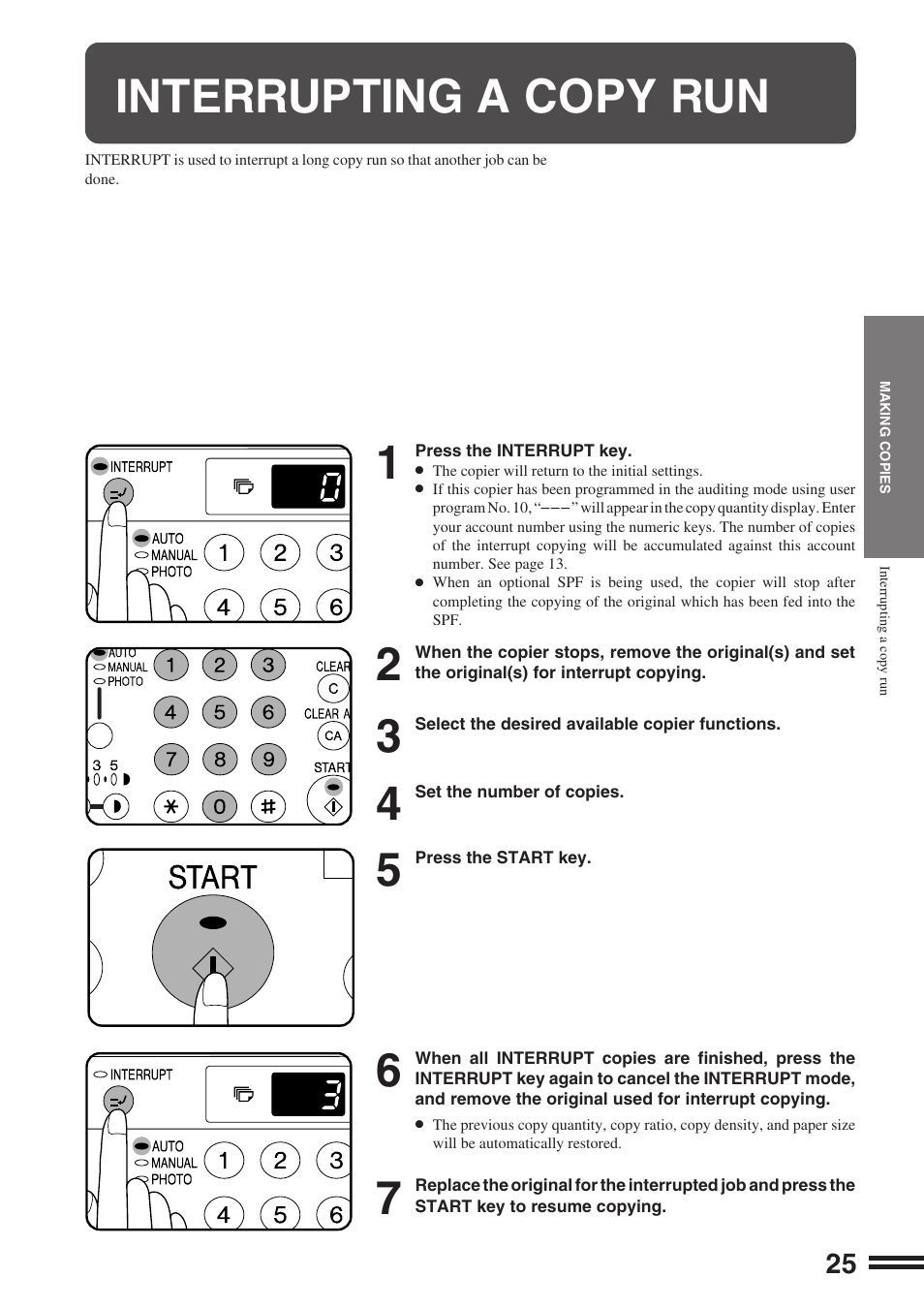 Interrupting a copy run | Sharp AR-162S User Manual | Page 27 / 68