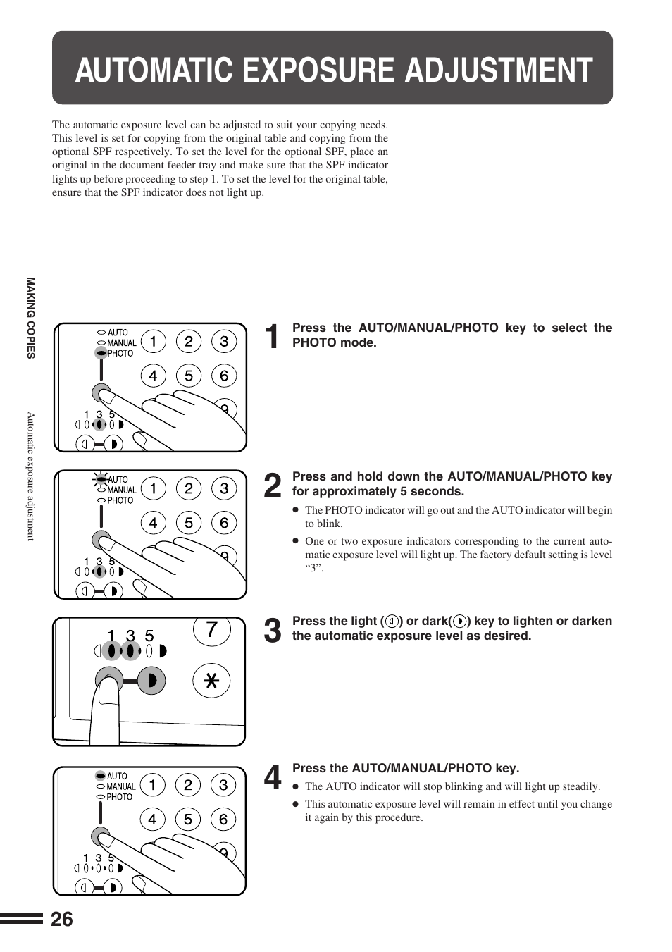 Automatic exposure adjustment | Sharp AR-162S User Manual | Page 28 / 68