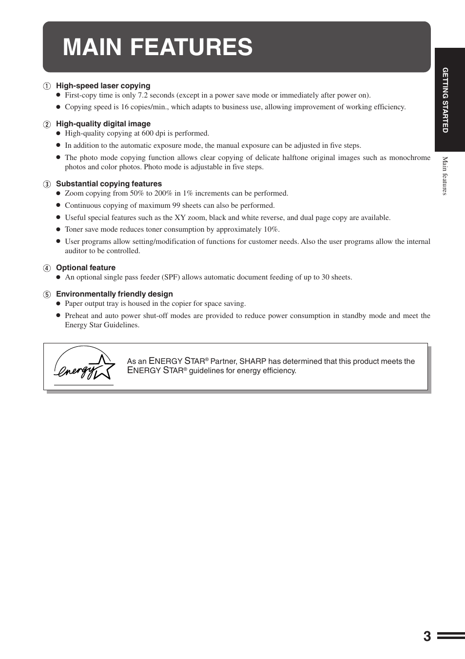 Main features | Sharp AR-162S User Manual | Page 5 / 68