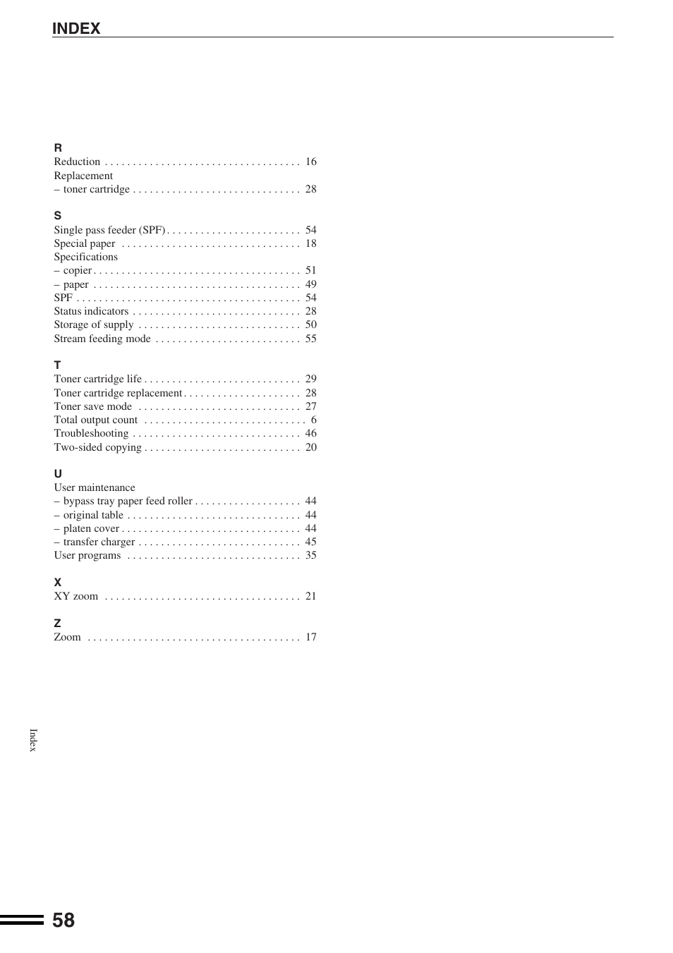 Index | Sharp AR-162S User Manual | Page 60 / 68