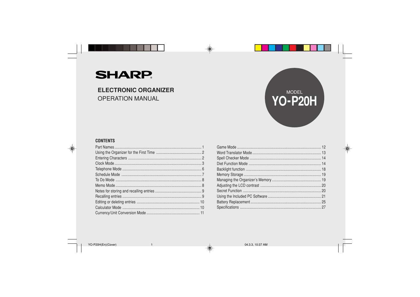 Sharp YO-P20H User Manual | 32 pages