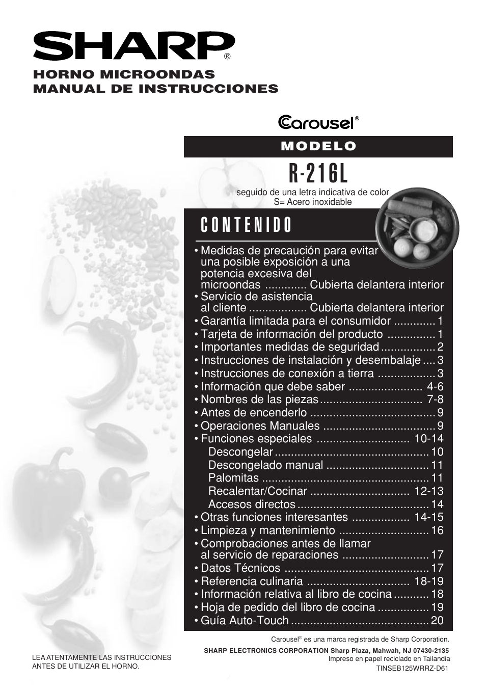 R-216l | Sharp R-216L User Manual | Page 23 / 44