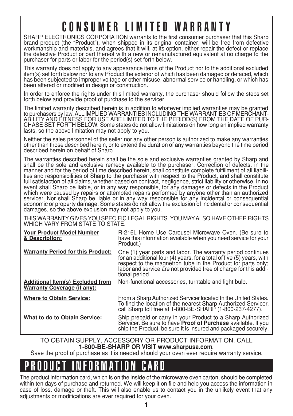 Sharp R-216L User Manual | Page 3 / 44