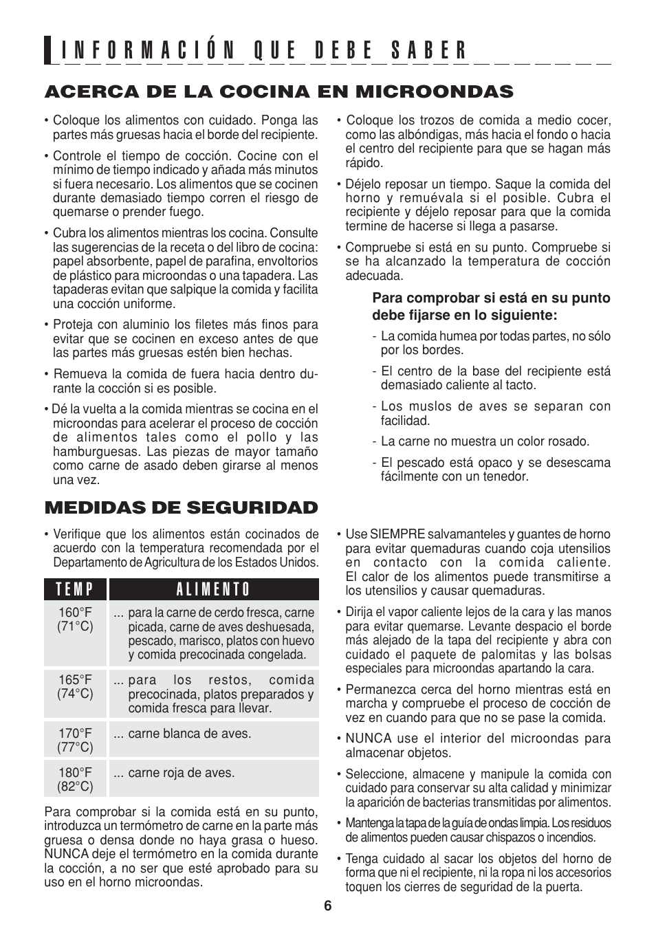 Acerca de la cocina en microondas, Medidas de seguridad | Sharp R-216L User Manual | Page 30 / 44