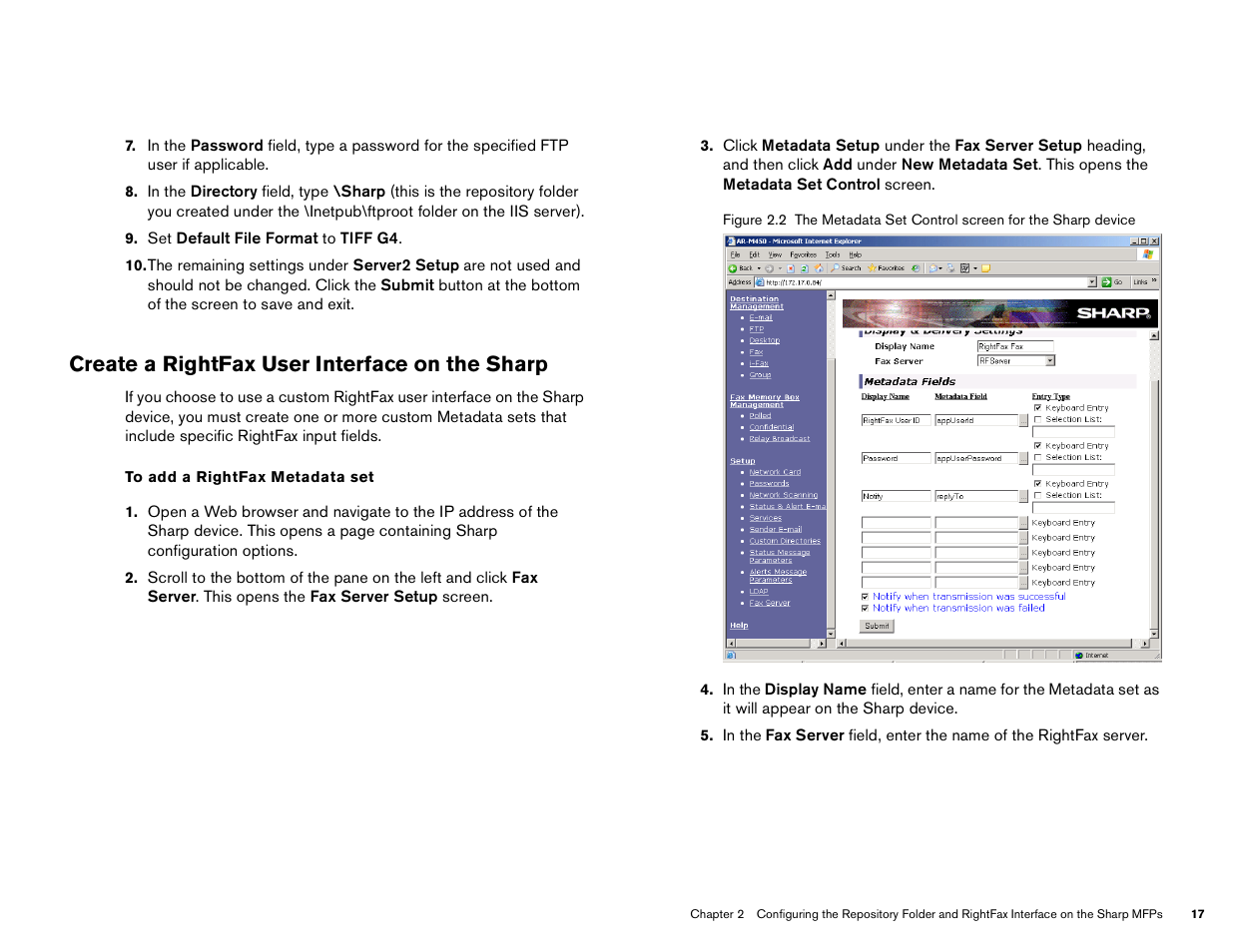 Create a rightfax user interface on the sharp | Sharp Version 2.5 User Manual | Page 17 / 36