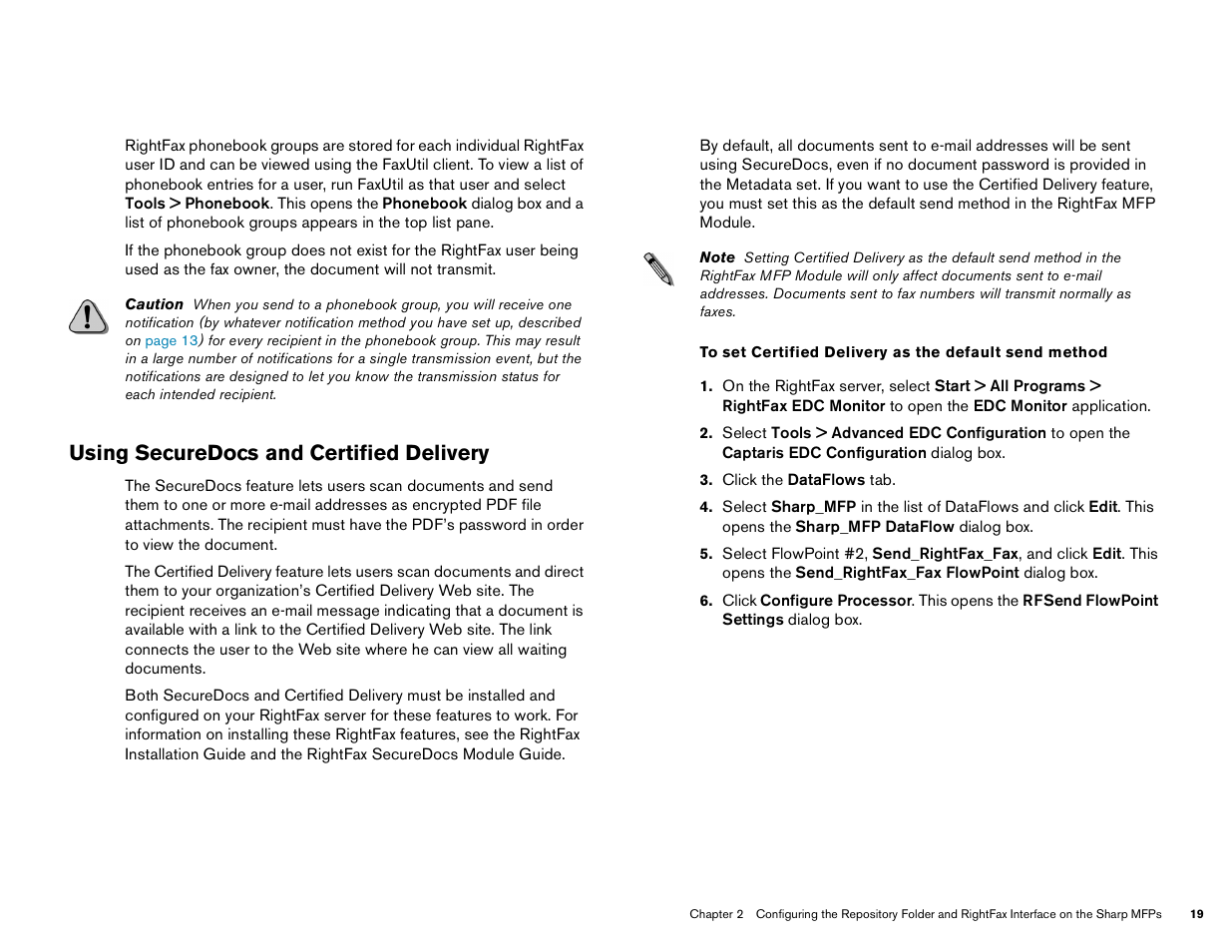 Using securedocs and certified delivery | Sharp Version 2.5 User Manual | Page 19 / 36