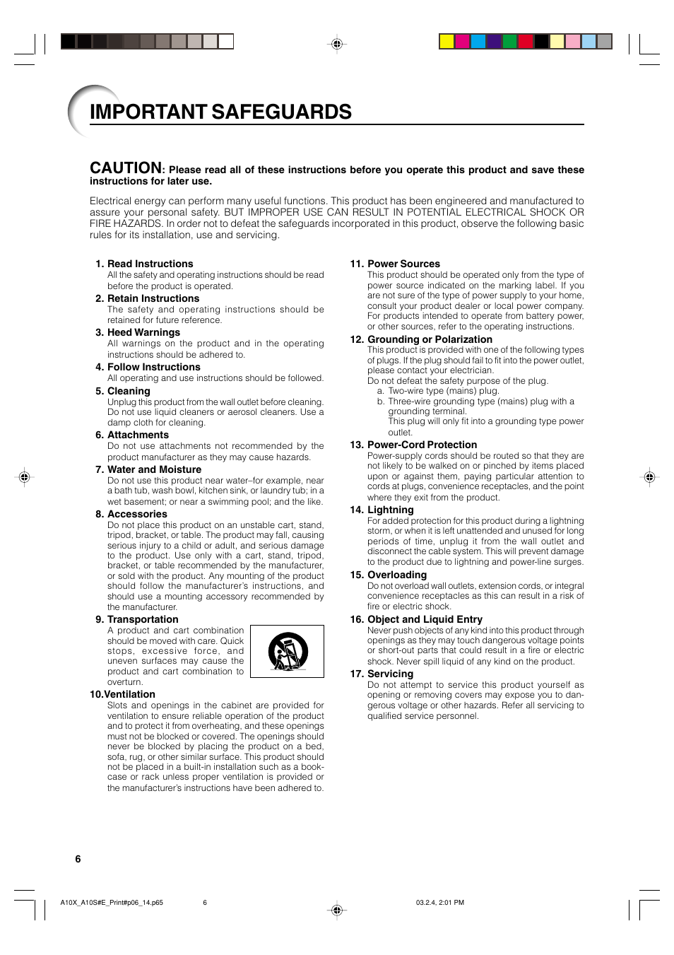 Important safeguards, Caution | Sharp PG-A10S User Manual | Page 10 / 103