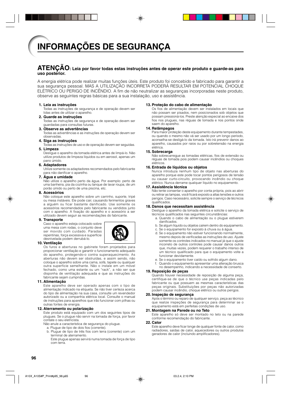 Informações de segurança, Atenção | Sharp PG-A10S User Manual | Page 100 / 103