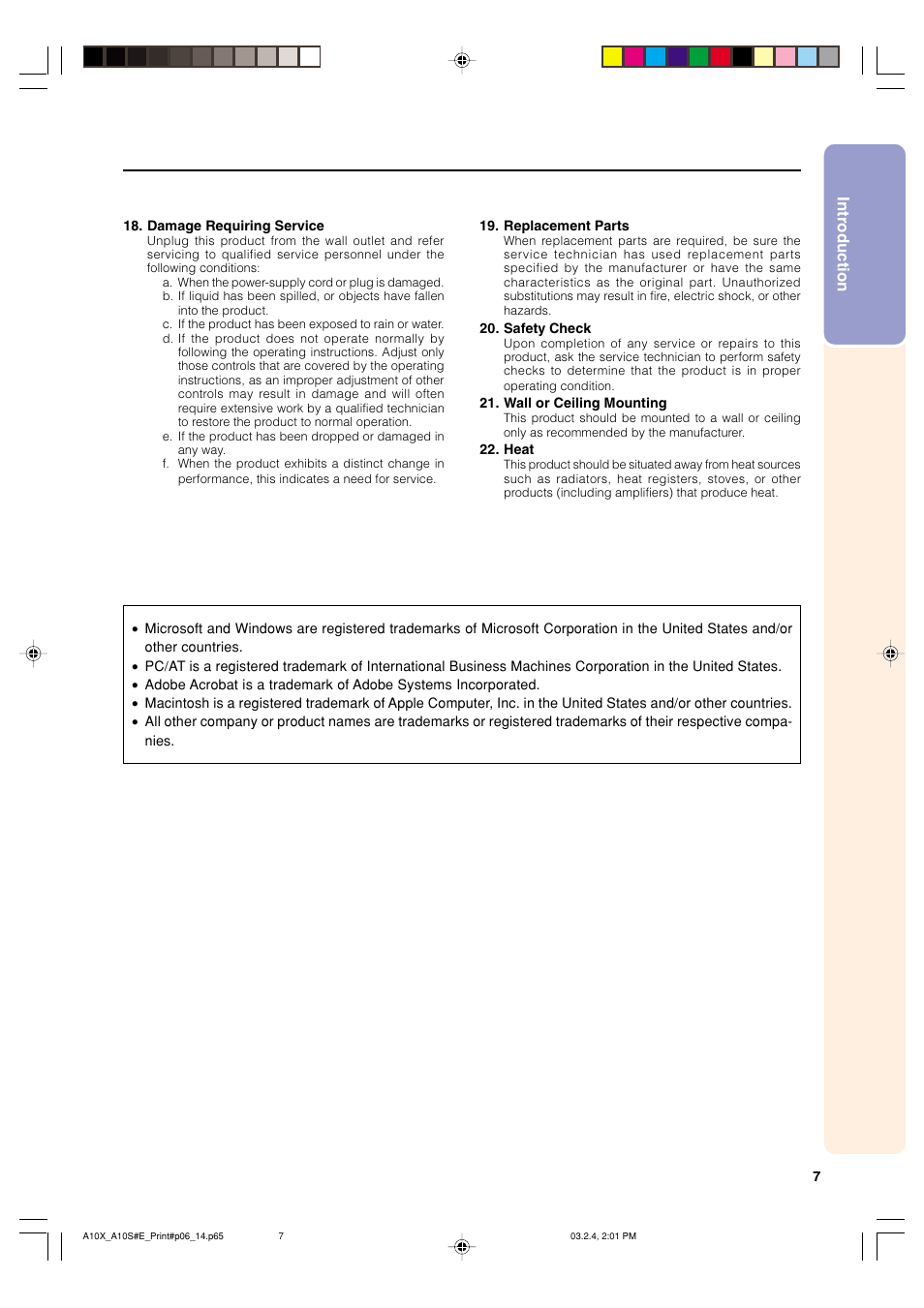 Sharp PG-A10S User Manual | Page 11 / 103