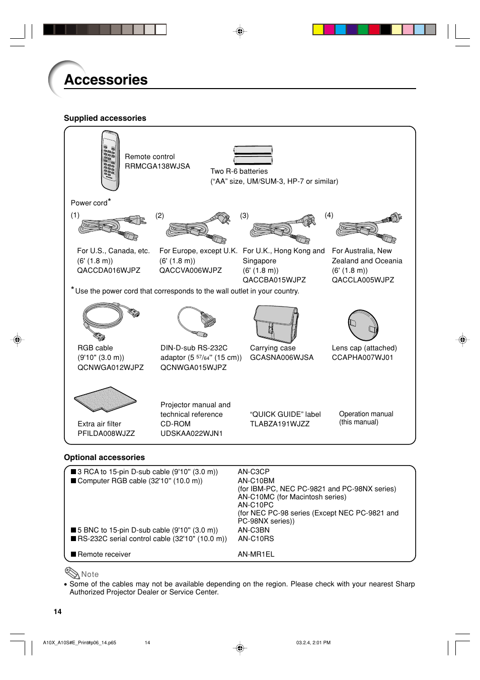 Accessories | Sharp PG-A10S User Manual | Page 18 / 103