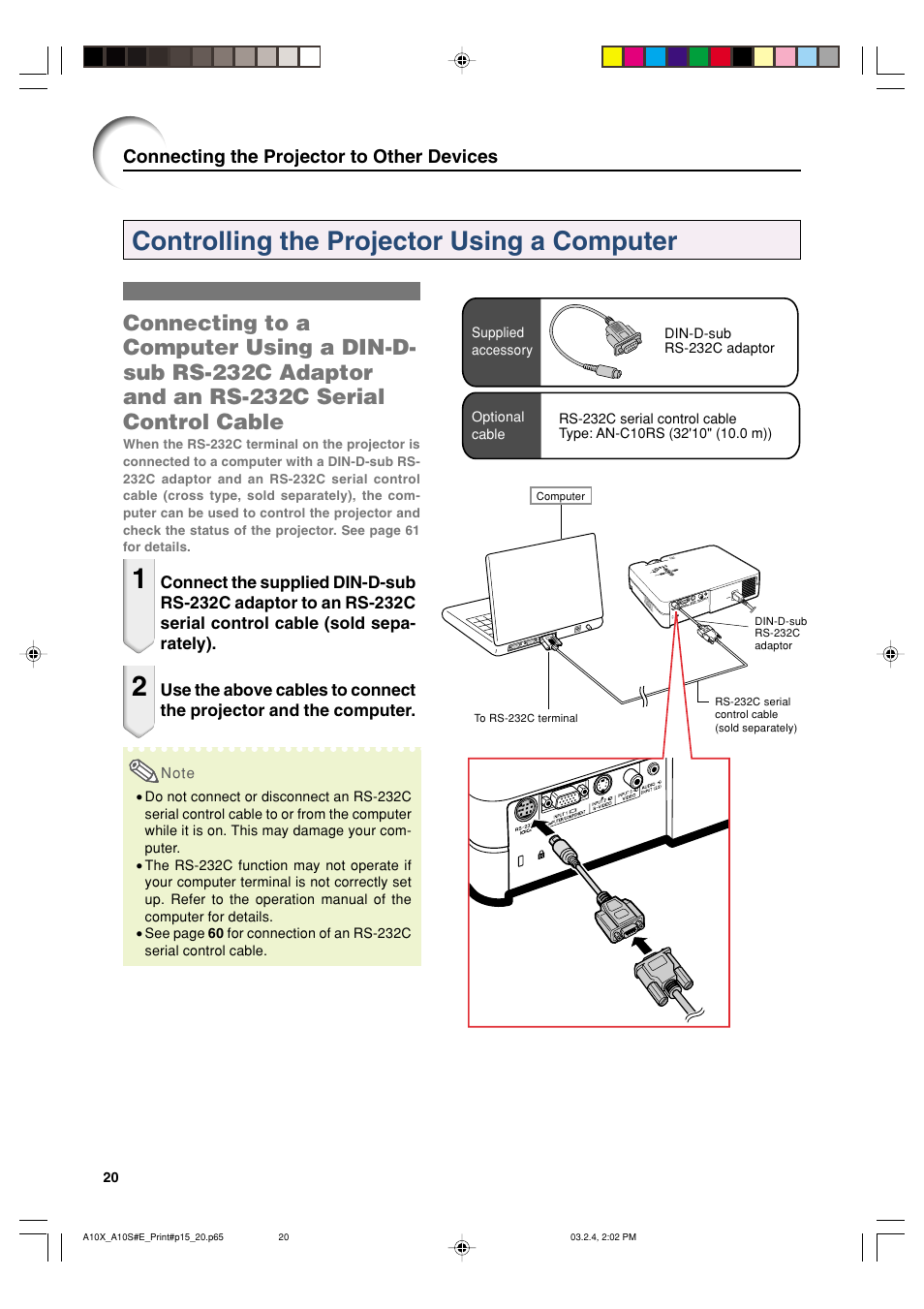 Controlling the projector using a computer, Connecting the projector to other devices | Sharp PG-A10S User Manual | Page 24 / 103