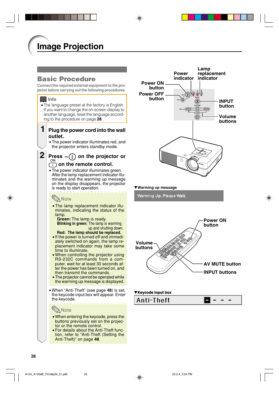 Image projection, Basic procedure | Sharp PG-A10S User Manual | Page 30 / 103