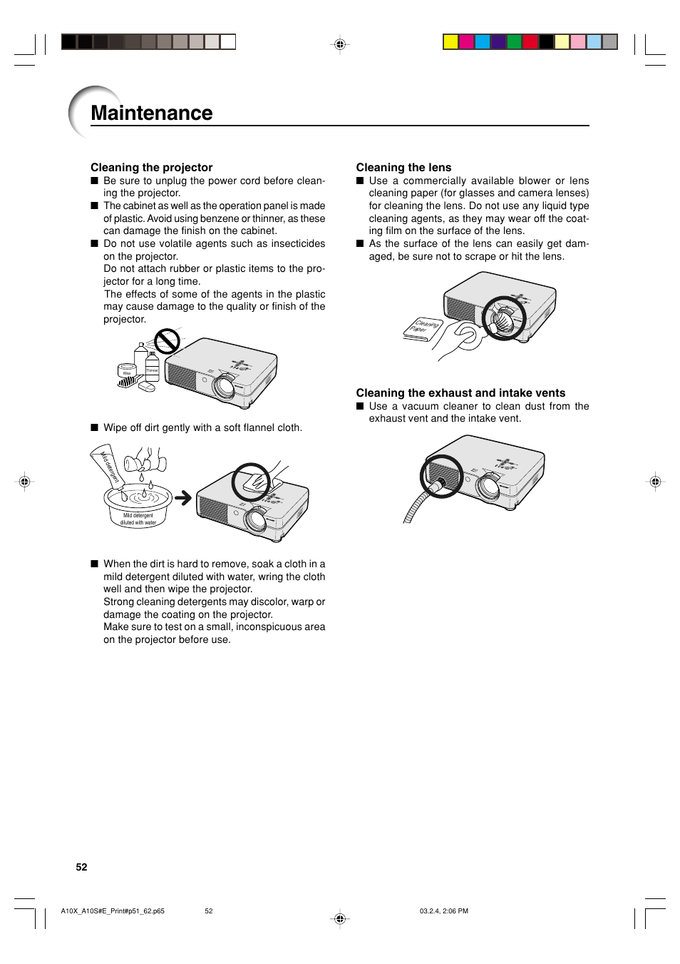 Maintenance | Sharp PG-A10S User Manual | Page 56 / 103