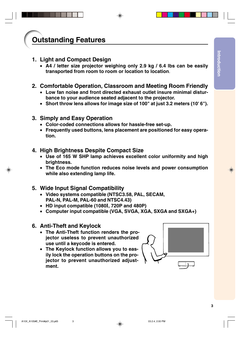 Outstanding features | Sharp PG-A10S User Manual | Page 7 / 103