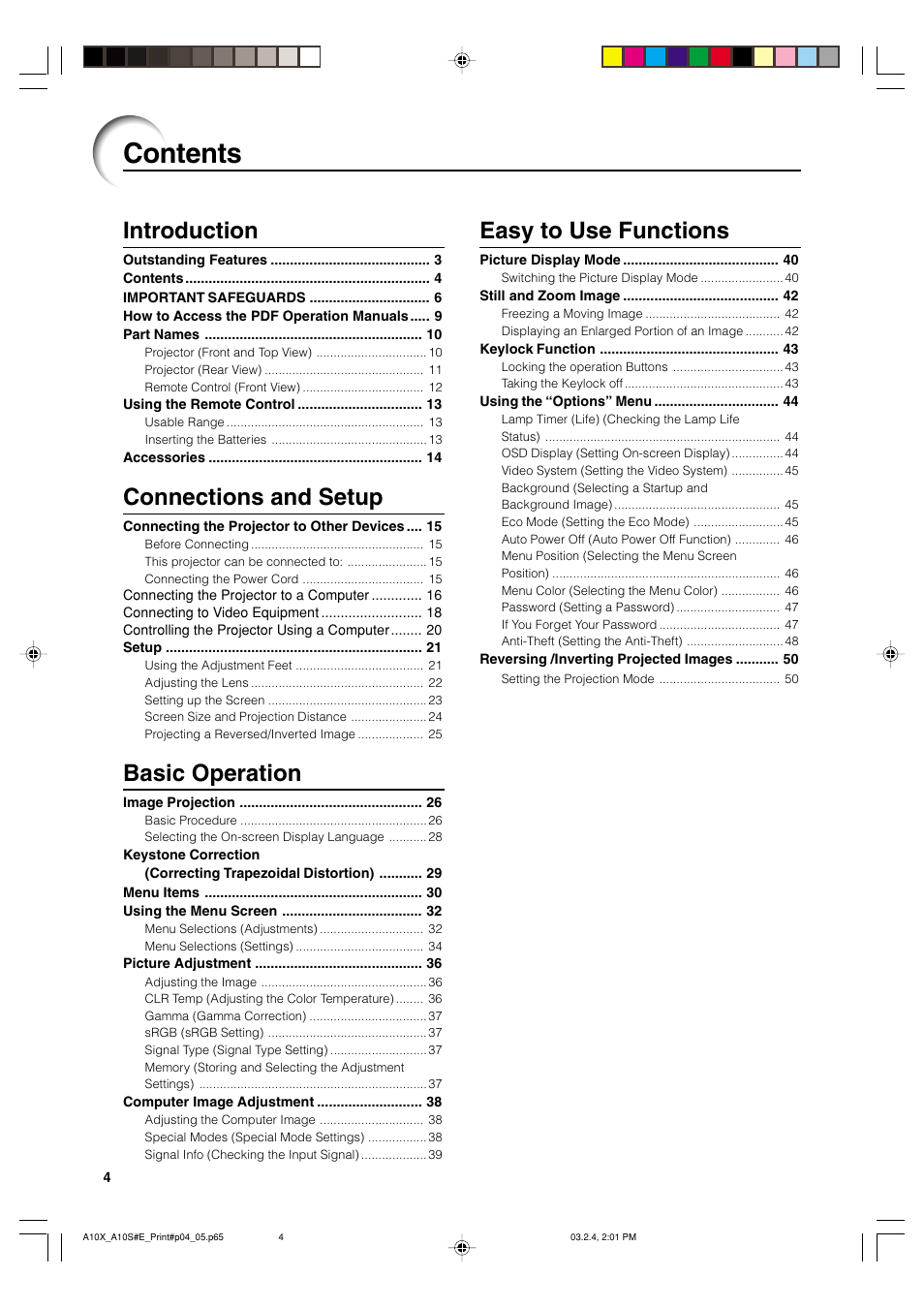 Sharp PG-A10S User Manual | Page 8 / 103