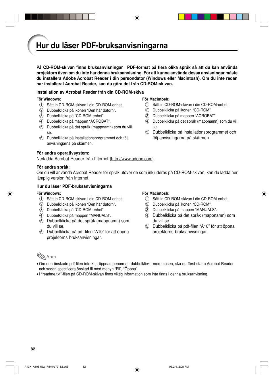 Hur du läser pdf-bruksanvisningarna | Sharp PG-A10S User Manual | Page 86 / 103