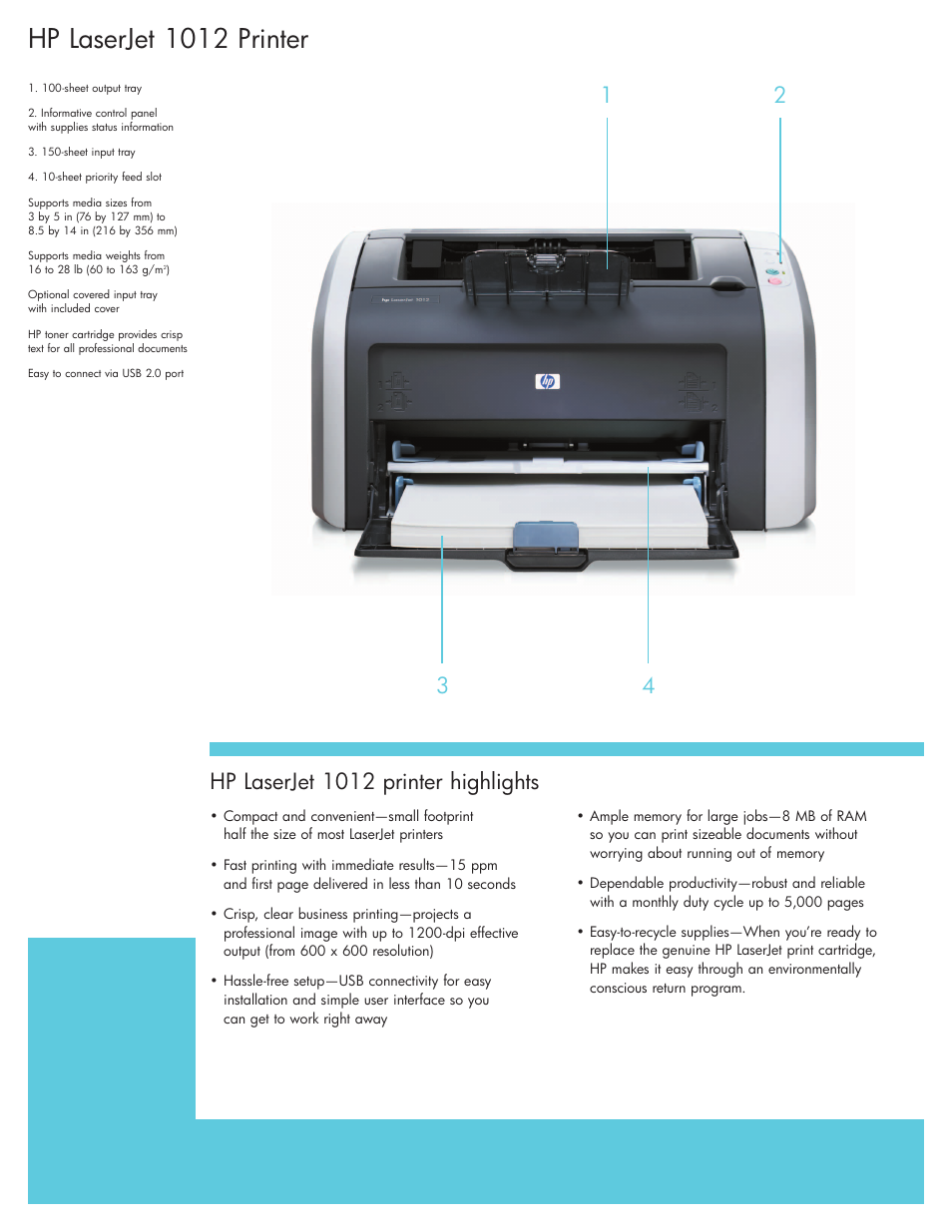 Hp laserjet 1012 printer, Hp laserjet 1012 printer highlights | Sharp LaserJet 1012 User Manual | Page 2 / 4