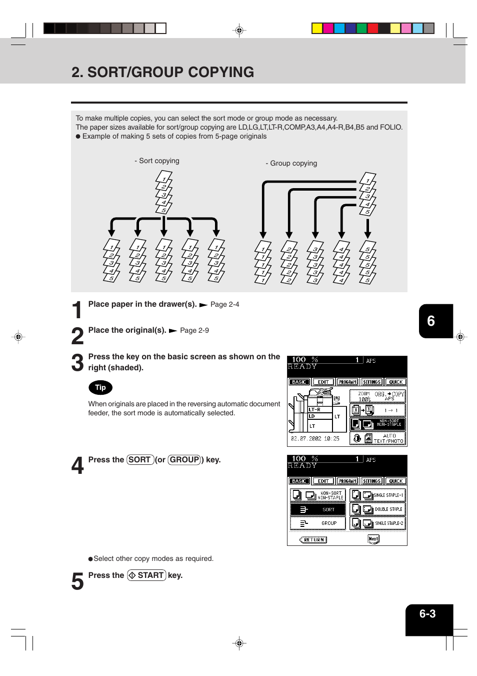 Sort/group copying | Sharp AR-810 User Manual | Page 123 / 178